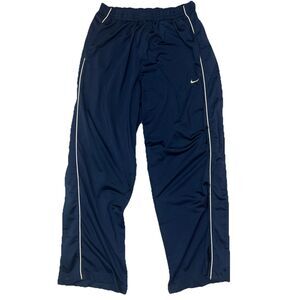 Nike Pants Mens L Blue Snap Swoosh Warm Up Drawstring Jogger Baggy Sweatpants
